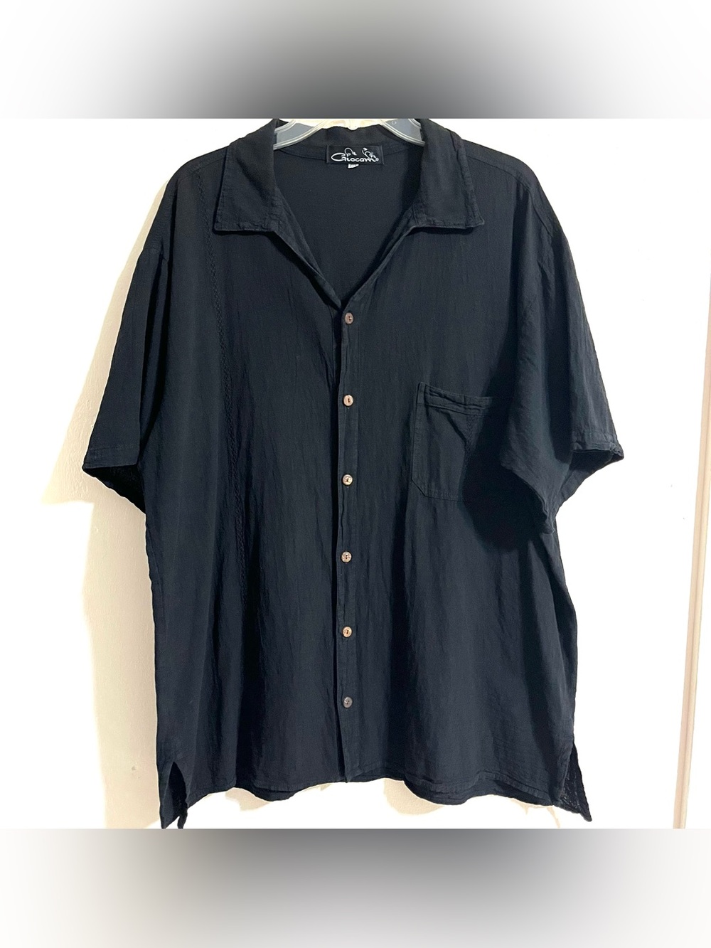 Giocam Black Short Sleeve Casual Button-Down Shirt Beachwear Textured Cotton